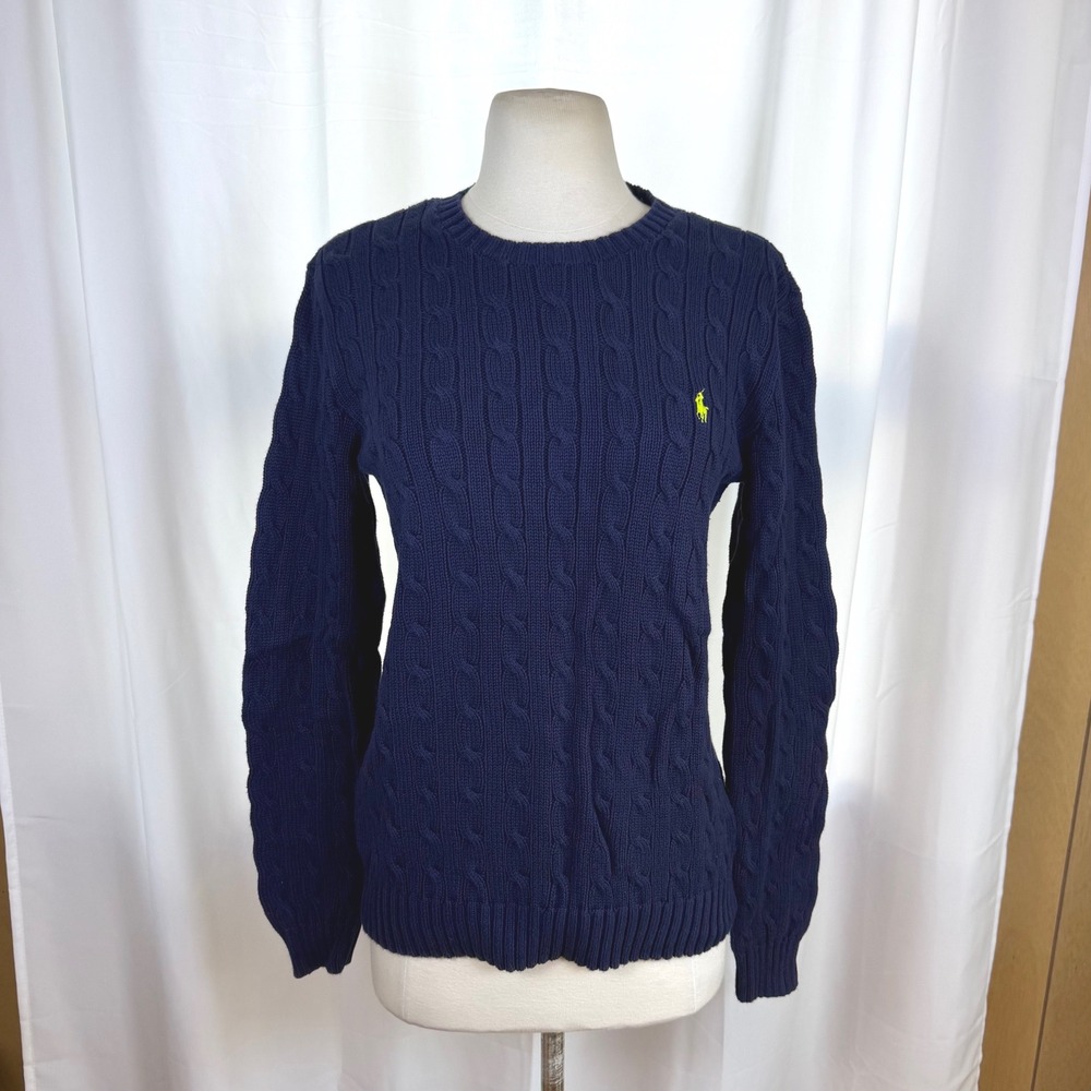 Ralph Lauren Sport Navy Blue Cable Knit Sweater Womens Large Preppy Retro